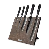 Набор кухонных ножей, 5 штук, на магнитной подставке, серия Black Damascus, HEIMCUT, Россия, 
