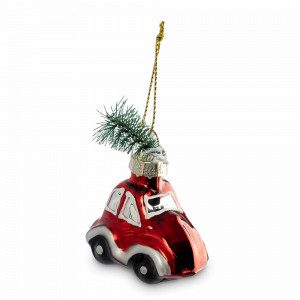 Украшение новогоднее - подвес Машина с елкой, 4 х 6 см, стекло, красный, серия New Year, ANNA LAFARG, Китай, Новогодний Декор ANNA LAFARG
