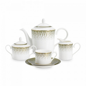 Сервиз чайный на 6 персон Virtus, 21 предмет, фарфор, бело-зеленый с золотистым кантом, серия Emily, ANNA LAFARG, Китай, Китайский фарфор