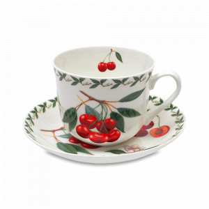 Чашка чайная с блюдцем «Вишня», 480 мл, фарфор, белый, серия Фруктовый сад, MAXWELL WILLIAMS, Австралия, Посуда из фарфора Maxwell & Williams