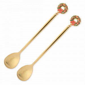 Набор из 2-х десертных ложек «Венок», 15 см, сталь, золотистый, серия New Year, ANNA LAFARG, Китай, Кухонные принадлежности ANNA LAFARG