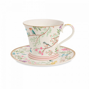 Пара чайная, 200 мл, фарфор, белый, декор, серия Пение птиц, EASY LIFE (R2S), Италия, Чайные пары