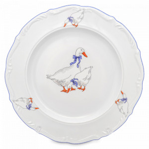 Блюдо круглое, 32 см, фарфор, белый, декор, серия Гуси, REPAST, Чехия, Гуси REPAST