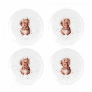 Набор из 4-х закусочных тарелок «Белка Забавная фауна», диаметр: 20 см, материал: костяной фарфор, цвет: белый, декор, серия Wrendale Designs, ROYAL WORCESTER, Великобритания, ROYAL WORCESTER (Великобритания)