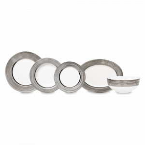 Сервиз столовый на 6 персон, 20 предметов, костяной фарфор, белый, серебристый, серия Дуэт, NARUMI, Япония, NARUMI (Япония)