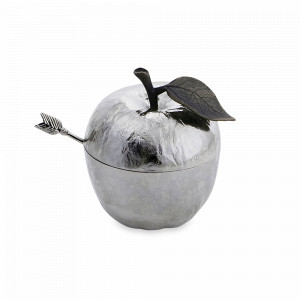 Банка для меда с ложкой «Яблоко», 10 х 9 х 11 см, нержавеющая сталь, серебристый, серия Flights Of Fancy, MICHAEL ARAM, США, MICHAEL ARAM (США)