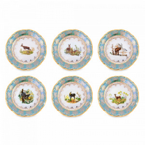 Набор из 6-ти десертных тарелок Охота, 17 см, фарфор, зеленый, серия Мария-Тереза, REPAST, Чехия, Тарелки REPAST