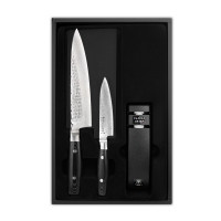 Набор из 2-х кухонных ножей с точилкой, дамасская сталь, серия Zen, YAXELL, Япония