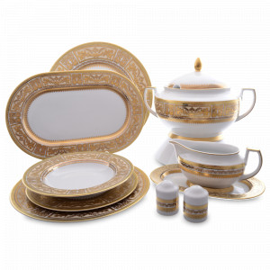 Сервиз столовый на 6 персон Creme Gold, 27 предметов, фарфор, кремовый, золотой, серия Diadem, FALKENPORZELLAN, Германия, Наборы столовой посуды