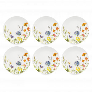 Набор из 6-ти обеденных тарелок, 27 см, керамика, белый, декор, серия Полевые цветы, DECOR DE TABLE, Россия, Тарелки обеденные