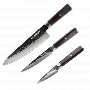 Набор кухонных ножей поварская тройка, серия Black Damascus, HEIMCUT, Россия, Скидки -20% на ножи HEIMCUT