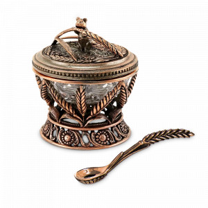 Солонка с ложкой «Колосок», 20 мл, медь, серия Охотничий домик, Кольчугинский Мельхиор, Россия, Солонки и перечницы
