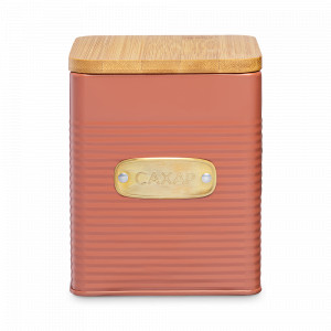 Банка квадратная для хранения сахара, 1.7 л, углеродистая сталь, бамбук, терракота, серия Irmel, SMART SOLUTIONS, Россия, Емкости для хранения сыпучих продуктов