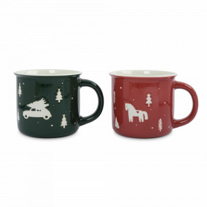 Кружка «Лошадь. Машина с елкой», 370 мл, 2 предмета, фарфор, зеленая, красная, серия New Year, ANNA LAFARG, Китай, Кружки