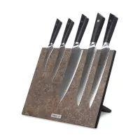 Набор кухонных ножей, 5 штук, на магнитной подставке, серия Triangle Damascus, HEIMCUT, Россия, 