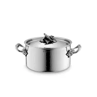 Кастрюля из нержавеющей стали, 2 л, диаметр 16 см, высота 9,5 см, крышка с посеребренной декорированной ручкой, серия Opus Prima, RUFFONI, Италия, 