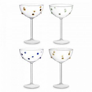Набор из 4-х бокалов-креманок для шампанского Pom-pon, 225 мл, стекло, мультиколор, серия Orb, LIBERTY JONES, Китай, Бокалы для шампанского