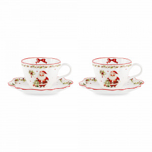 Набор из 2-х чайных пар, фарфор, белый, декор, серия Рождественский винтаж, DECOR DE TABLE, Россия, Чайные пары