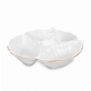 Менажница 3 секции, 24 см, фарфор, белый, золотой, серия Белый узор, BERNADOTTE, Чехия, Чешский фарфор