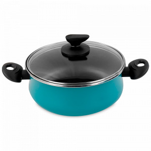 Кастрюля низкая с крышкой, 24 см, 4.5 л, сталь, стеклоэмаль, бирюзовый, серия Country, VITRINOR, Испания, Кастрюли