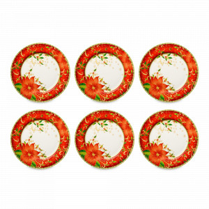 Набор тарелок обеденных «Palais Royal Рождественская звезда», 6 предметов, 27 см, фарфор, декор, LAMART, Италия, Наборы тарелок из фарфора