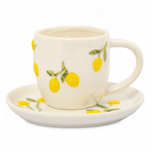 Пара чайная Лимоны, 300 мл, фарфор, белый, рельеф, серия Palermo, ANNA LAFARG, Китай, Чайные пары 300 мл.
