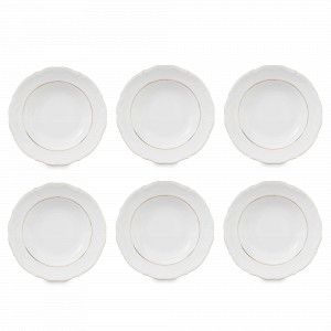 Набор из 6-ти суповых тарелок, 22.5 см, фарфор, белый, золотая отводка, серия Classic, REPAST, Чехия, Classic REPAST