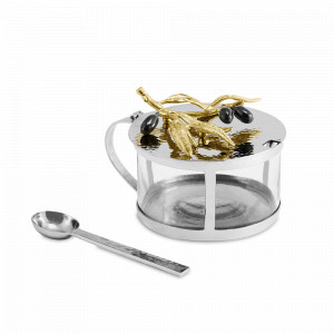 Емкость для специй с ложкой «Оливковая ветвь», 200 мл, стекло, латунь, нержавеющая сталь, серия Olive Branch, MICHAEL ARAM, США, MICHAEL ARAM (США)