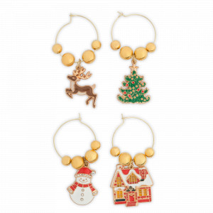 Подвеска для бокала «Новогодние символы», 4 предмета, металл, стразы, золотистый, серия New Year, ANNA LAFARG, Китай, Барные аксессуары для коктейлей