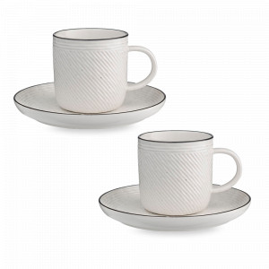 Набор чайных пар, 2 предмета, 250 мл, фарфор, белый, черный, серия Contour, LIBERTY JONES, Россия, Contour LIBERTY JONES