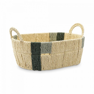 Корзина плетеная овальная Bodhran Sage, размер L, шпагат, металл, бежевый, зеленый, серия Ethnic, TKANO, Россия, Органайзеры для хранения