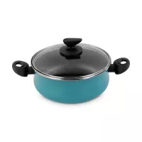 Кастрюля низкая с крышкой, 20 см, сталь, стеклоэмаль, бирюзовый, серия Country M4, VITRINOR, Испания, 