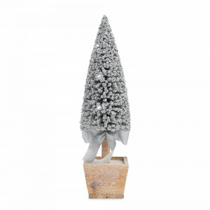 Декор Ель с подсветкой в горшке, 42 см, пластик/дерево, серебристый, серия New Year, ANNA LAFARG, Китай, Новогодний Декор ANNA LAFARG