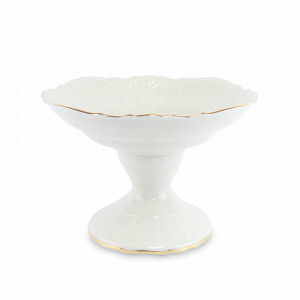 Ваза для фруктов на ножке Be-Ivory, 25 см, фарфор, белый, золотой, серия Белый узор, BERNADOTTE, Чехия, Этажерки и вазы для фруктов