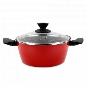 Кастрюля низкая с крышкой, 24 см, 4.4 л, сталь, стеклоэмаль, красный, серия Cerise Pierre, VITRINOR, Испания, Кастрюли с антипригарным покрытием