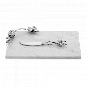 Доска для сыра с ножом «Белая орхидея», 32 х 21 х 3,8 см, мрамор, нержавеющая сталь, белый, серия White Orchid, MICHAEL ARAM, США, MICHAEL ARAM (США)