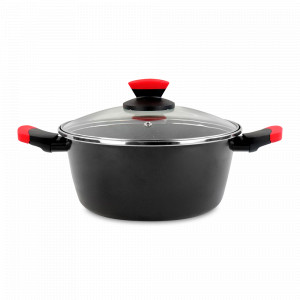 Кастрюля низкая с крышкой, 20 см, сталь, стеклоэмаль, графитовый, красный, серия Niger, VITRINOR, Испания, Посуда антипригарная