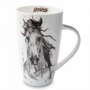 Кружка «Конь 2026», 600 мл, фарфор, белый, бордовая ручка, серия Horse, ANNA LAFARG, Китай, Кружки