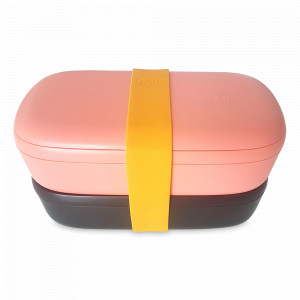 Ланч-бокс двойной, 1 л, 19 х 10 см, пищевой пластик, черный, розовый, серия TO GO, LEKUE, Испания, Ланч-боксы