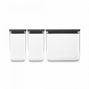 Набор из 3-х модульных контейнеров для продуктов, 2 х 1.6 л + 3.5 л, пластик, темно-серый, серия Tasty+, BRABANTIA, Бельгия, Контейнеры для продуктов BRABANTIA