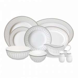 Сервиз обеденный на 6 персон Ривьера, 27 предметов, костяной фарфор, белый, серебристый, серия Emily, ANNA LAFARG, Китай, Столовые сервизы из фарфора