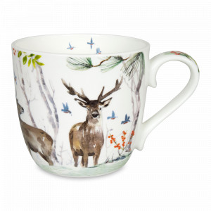 Кружка «Зимний олень, Виктория Лоу», 450 мл, костяной фарфор, белый, декор, KOENITZ, Германия, Большие кружки
