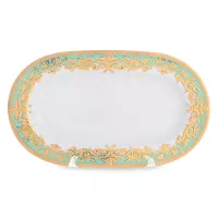 Блюдо овальное Seladon Gold, 24 х 14 см, фарфор, оливковый, золотой, серия Constanza Natalia, FALKENPORZELLAN, Германия, 