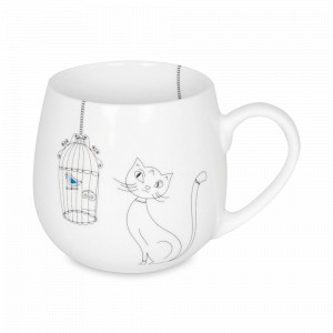 Кружка «Кошки и птички», 400 мл, костяной фарфор, белый, KOENITZ, Германия, Белые кружки