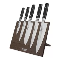 Набор кухонных ножей, 5 штук, на магнитной подставке ComposeEat (коричневая), серия Zen, YAXELL, Япония, 
