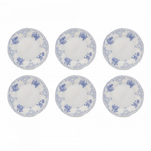 Набор из 6-ти десертных тарелок, 17 см, фарфор, белый, декор, серия Синие розы, BERNADOTTE, Чехия, Тарелки