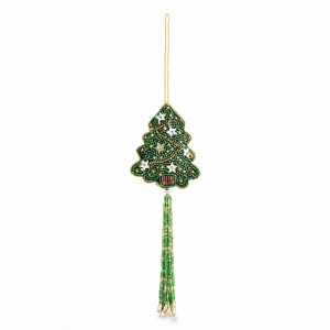 Украшение новогоднее - подвес Елка с кисточкой, 17 см, бисер, полифилл, зеленый, серия New Year, ANNA LAFARG, Китай, Новогодний Декор ANNA LAFARG