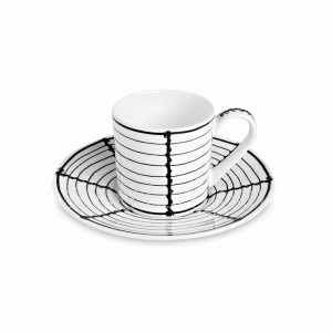 Пара кофейная, 100 мл, костяной фарфор, белый, черный, серия Ferri, TAITU, Италия, Кофейные пары