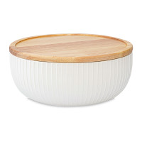 Салатник с бамбуковой крышкой Dual Glazing, 22 см, фарфор, белый, серия Soft Ripples, LIBERTY JONES, Россия