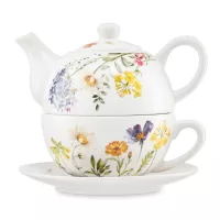 Набор Эгоист из чайника и чашки, 250 мл, керамика, белый, декор, серия Полевые цветы, DECOR DE TABLE, Россия, 